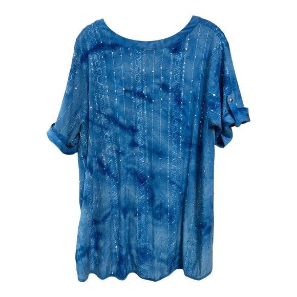 Sami & Jo Plus Women’s 2X Blue Sequin Embellished Tunic Top Roll Tab Sleeves - Picture 4 of 5